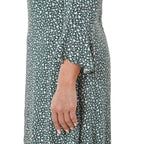 TAMSY 100% Viscose Floral Pattern Dress (Size XXL, 24-26) - Teal Green