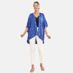 TAMSY 100% Viscose Floral Pattern Open Front Kimono (One Size) - Blue