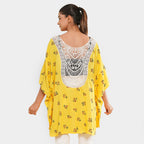 TAMSY 100% Viscose Floral Pattern Kimono (One Size) - Yellow