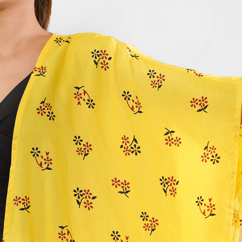 TAMSY 100% Viscose Floral Pattern Kimono (One Size) - Yellow