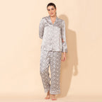 Doorbuster - TAMSY Floral Pattern Silk Like Nightwear Set (Size L) - Grey & White