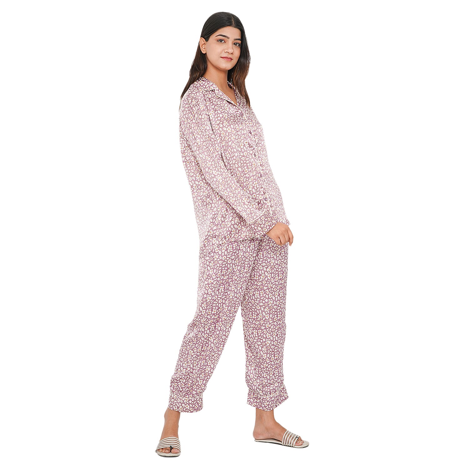TAMSY Floral Pattern Nightwear Set (Size S) - Light Pink