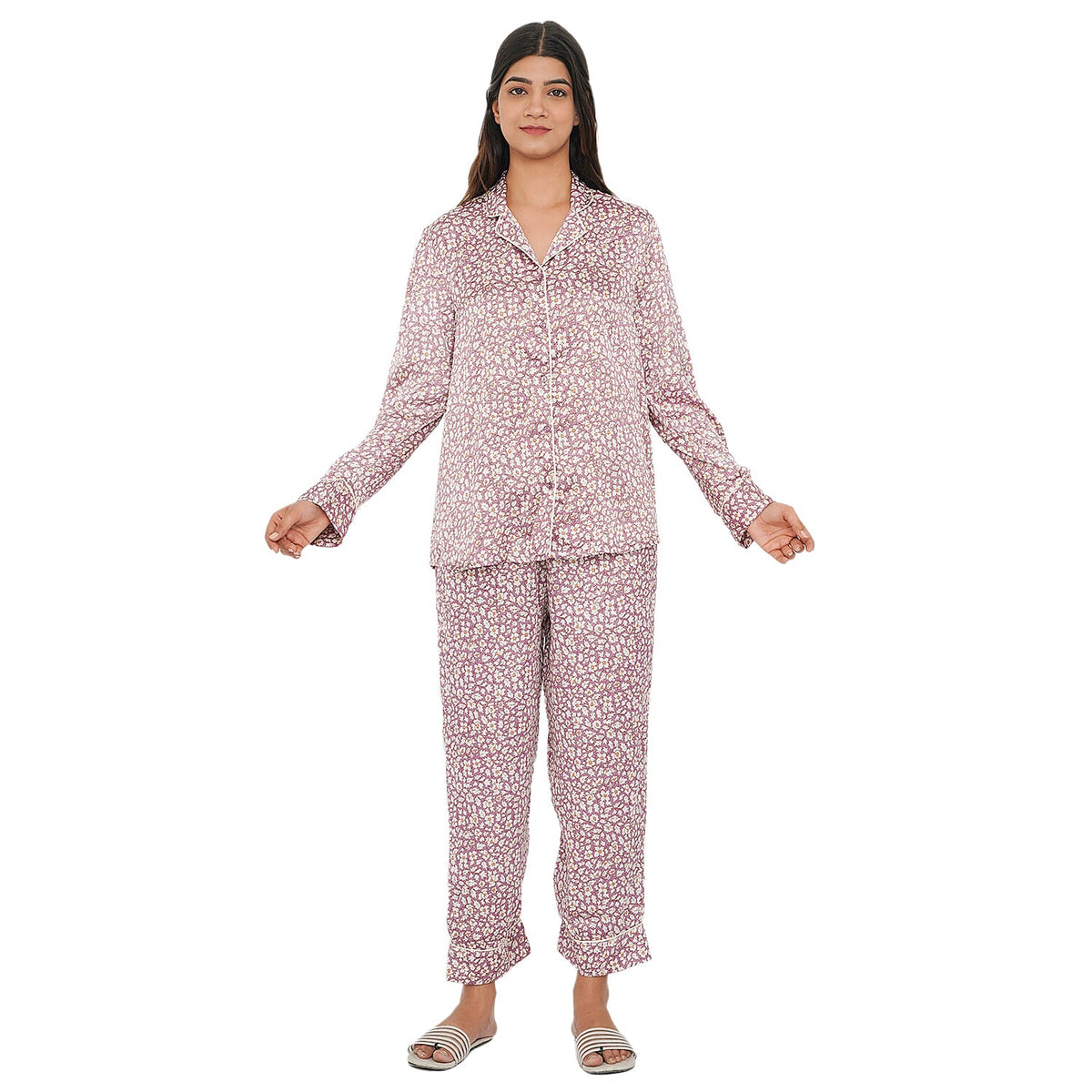TAMSY Floral Pattern Nightwear Set (Size S) - Light Pink