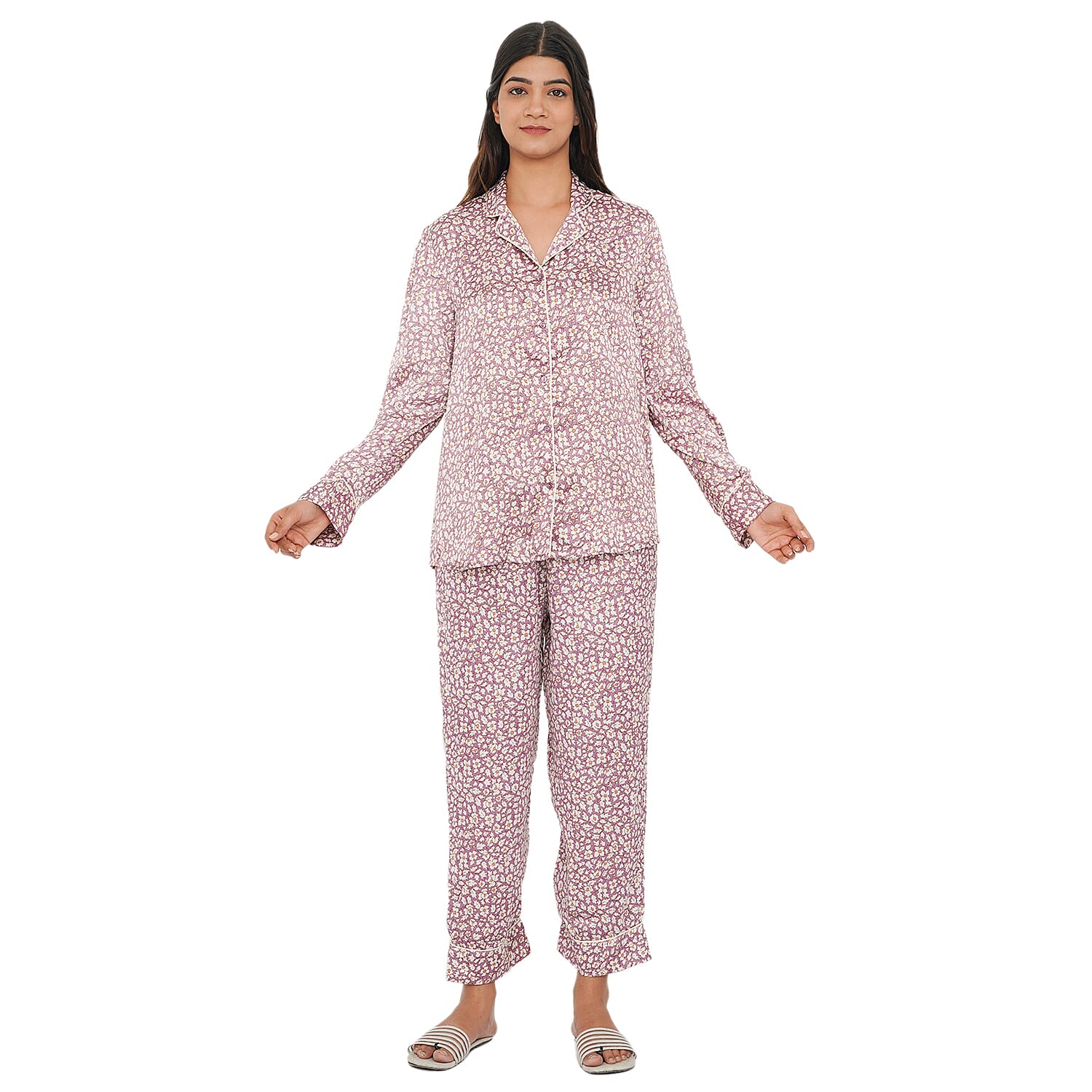 TAMSY Floral Pattern Nightwear Set (Size XXL) - Light Pink