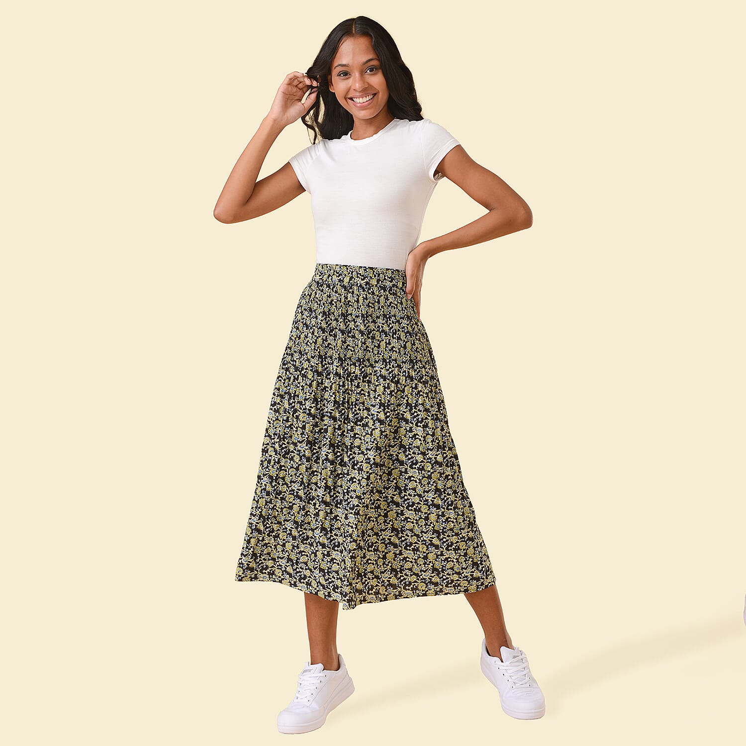 TAMSY Floral Pattern Skirt (Size M,12 - 14) - Green & Black