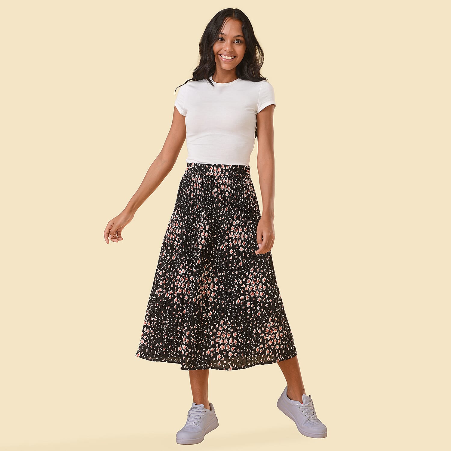 TAMSY Floral Pattern Skirt (Size S,8 - 10) - Black