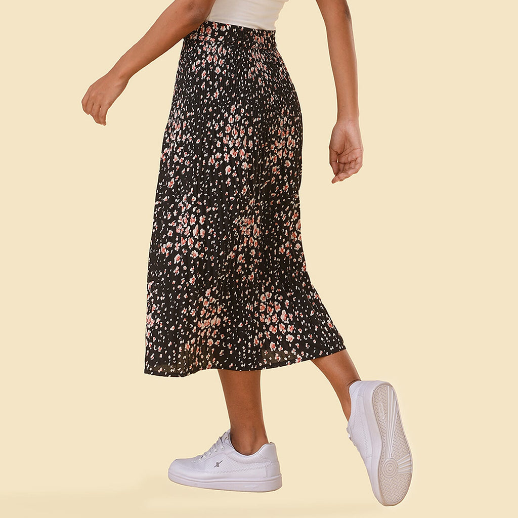 TAMSY Floral Pattern Skirt (Size S,8 - 10) - Black