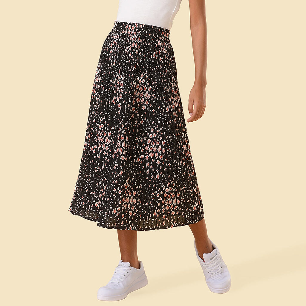 TAMSY Floral Pattern Skirt (Size S,8 - 10) - Black