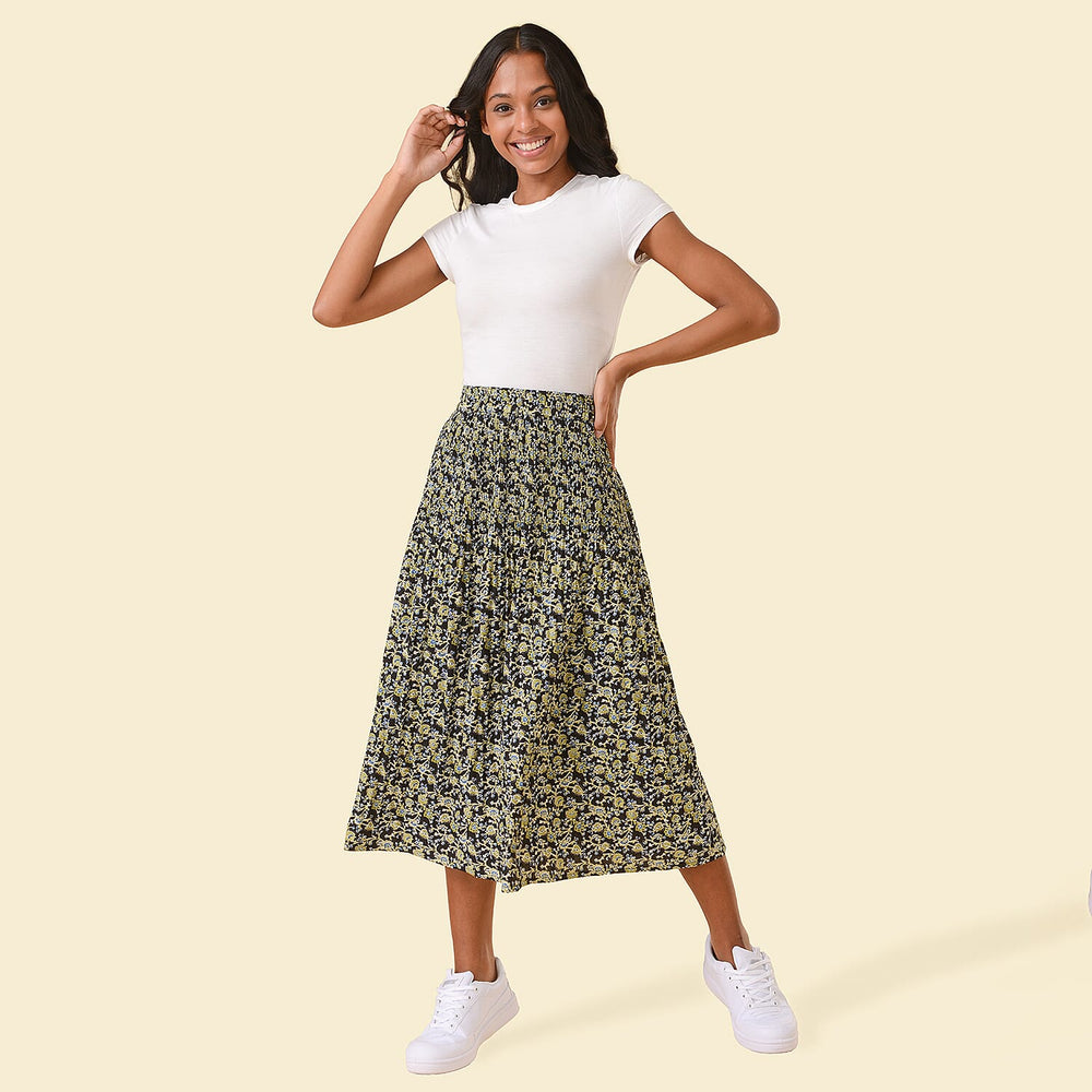 TAMSY Floral Pattern Skirt (Size S,8 - 10) - Green & Black
