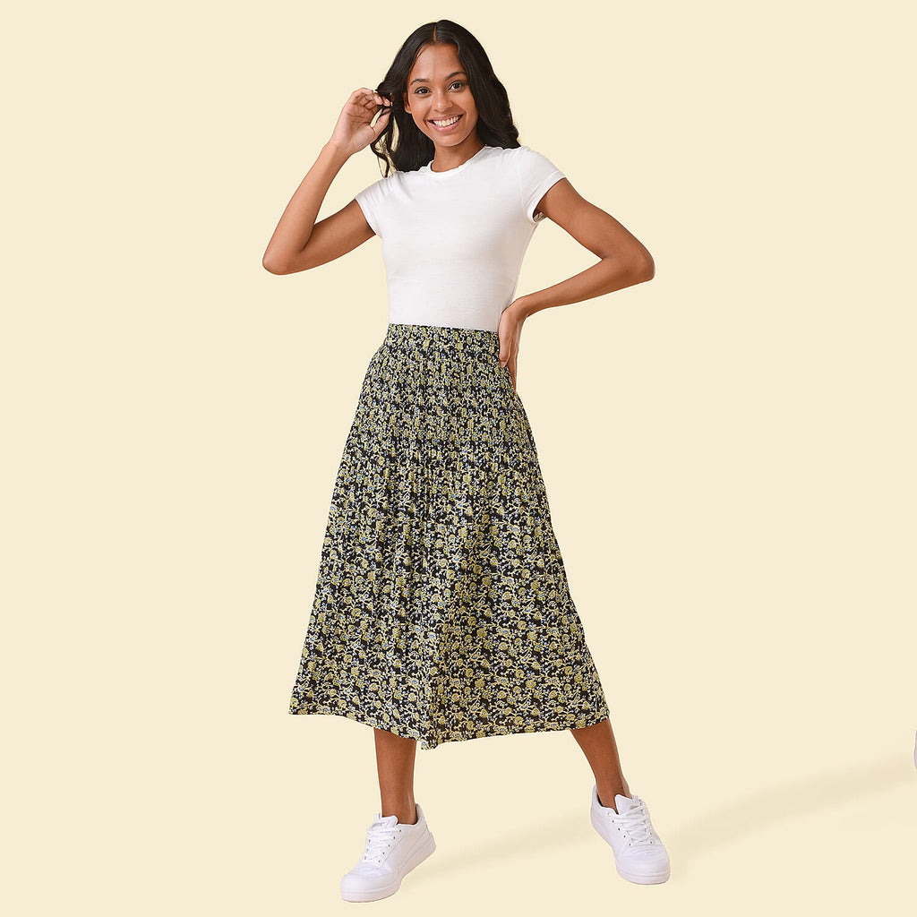 TAMSY Floral Pattern Skirt (Size S,8 - 10) - Green & Black