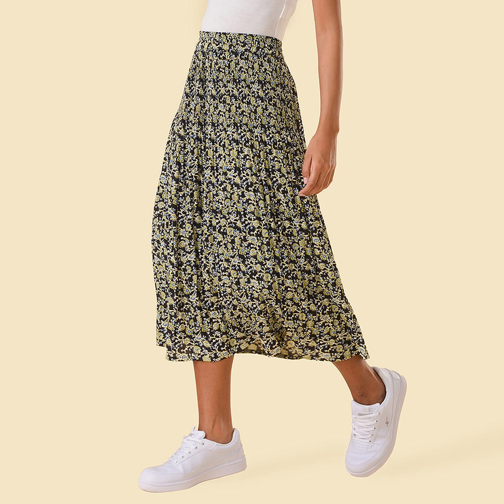 TAMSY Floral Pattern Skirt (Size S,8 - 10) - Green & Black