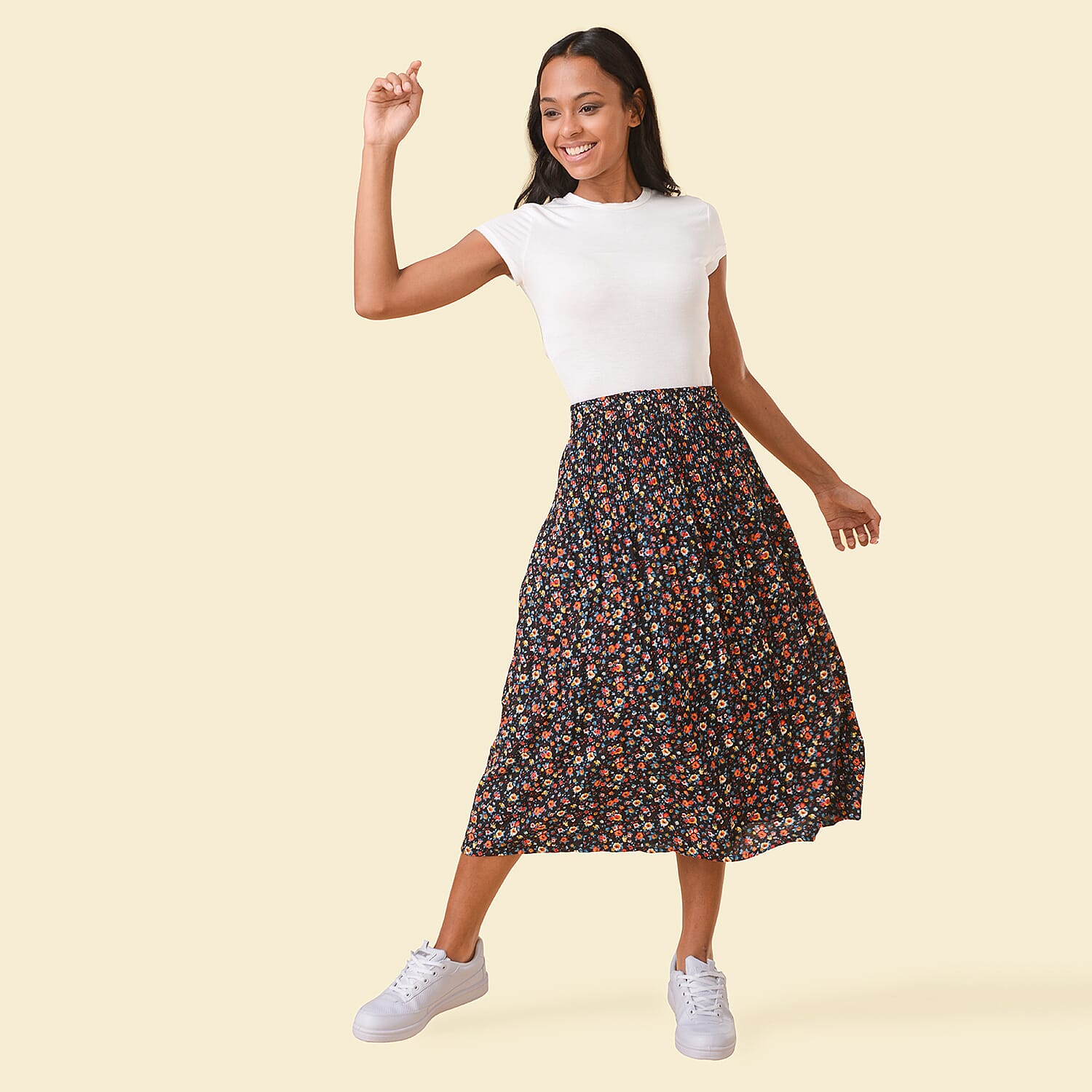 TAMSY Floral Pattern Skirt (Size M,12 - 14) - Black & Multi