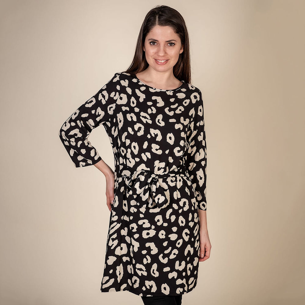 TAMSY 100% Viscose Leopard Pattern Plum Dress (Size XXL,24-26) - Black & Beige