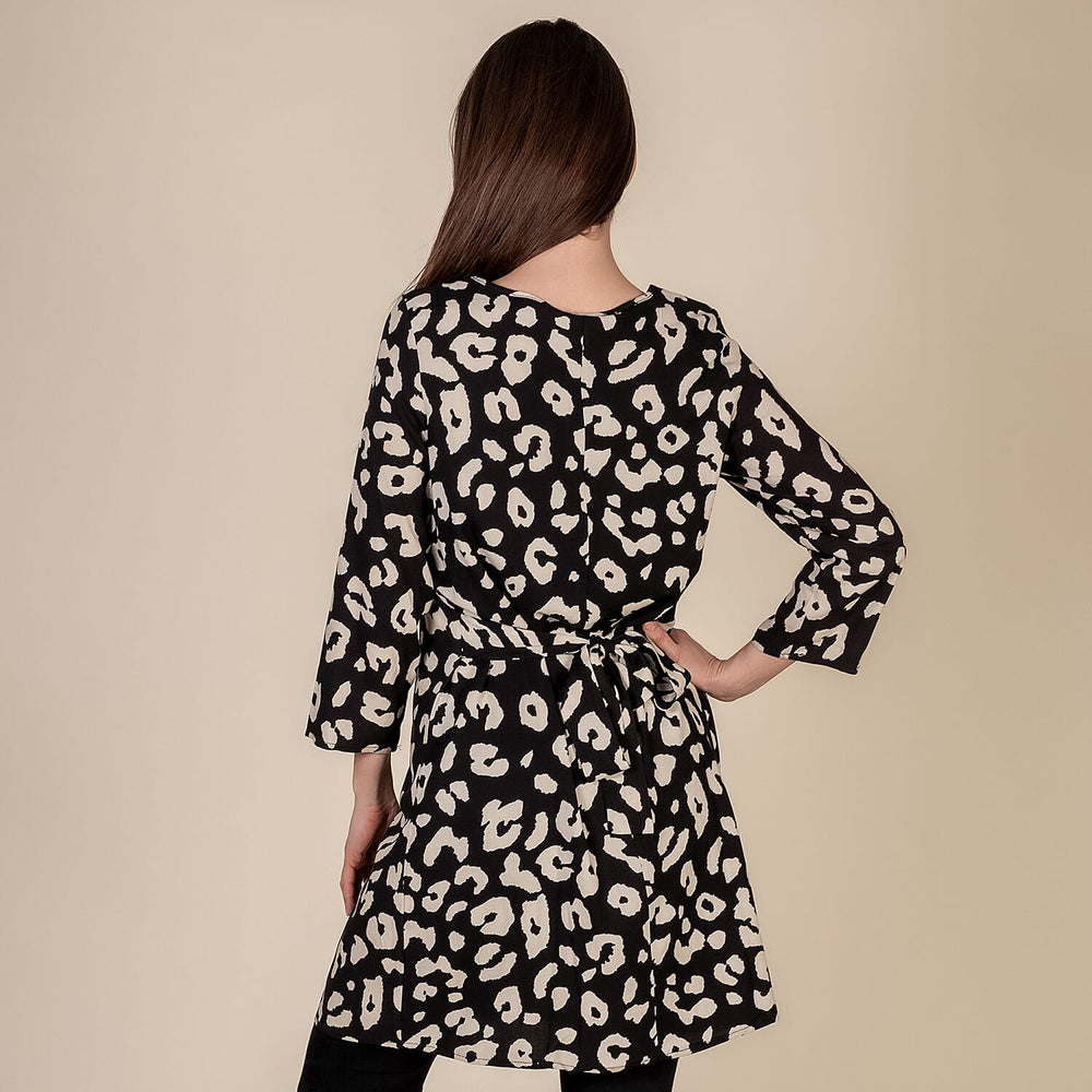 TAMSY 100% Viscose Leopard Pattern Plum Dress (Size XXL,24-26) - Black & Beige