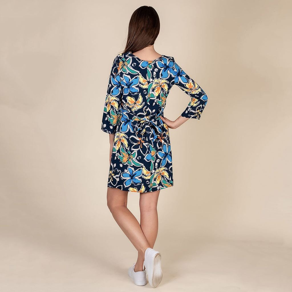 100% Viscose Floral Pattern Plum Dress (Size L,16-18) - Multi