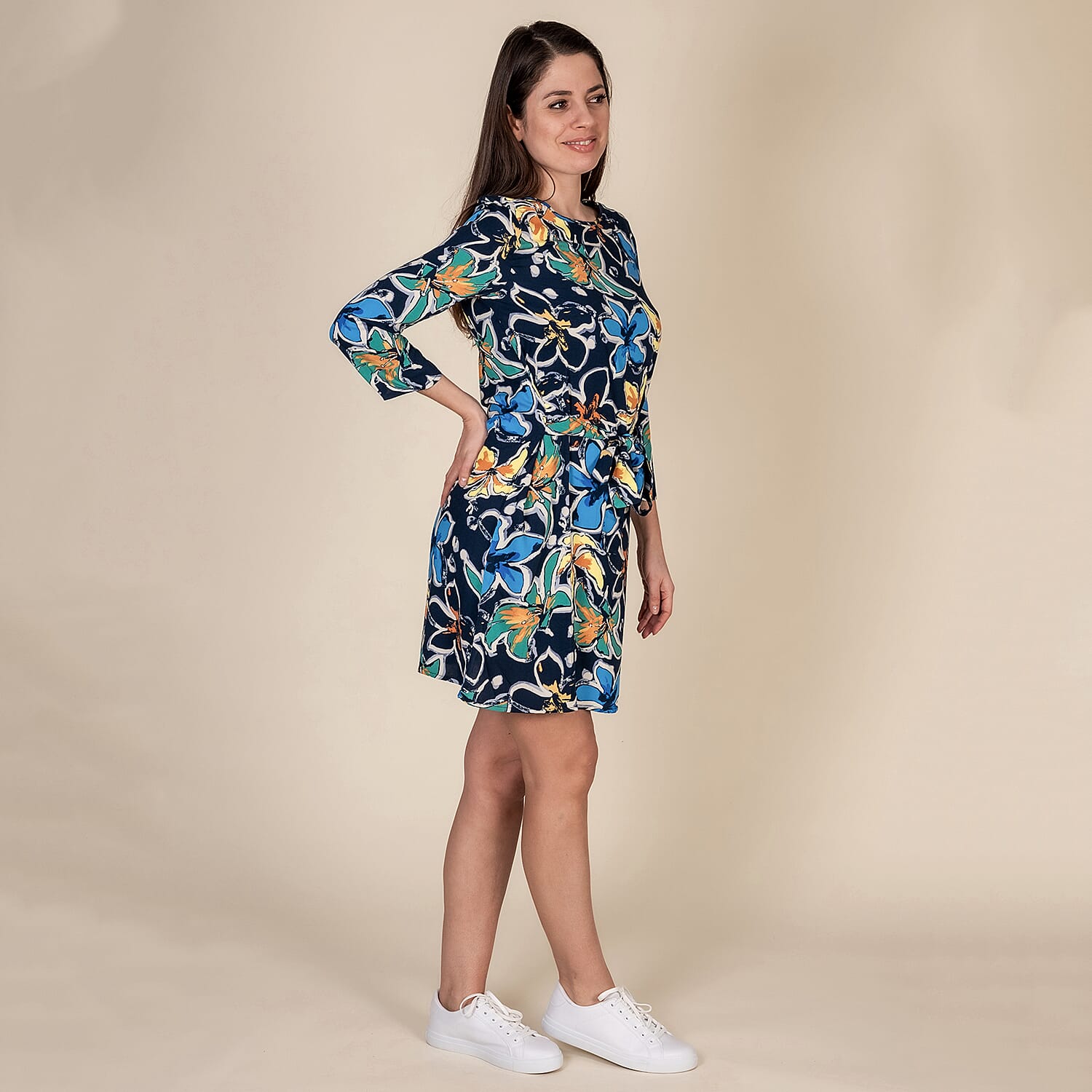 100% Viscose Floral Pattern Plum Dress (Size L,16-18) - Multi