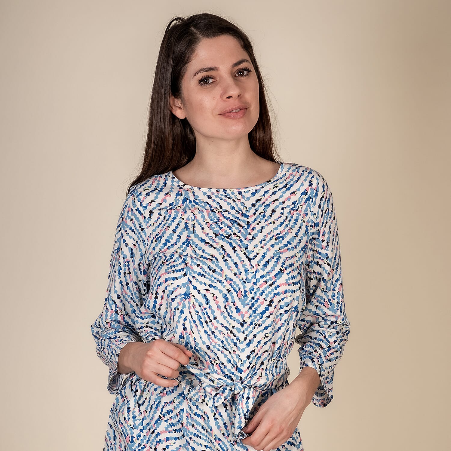 TAMSY 100% Viscose Heart Pattern Plum Top (Size M,12-14) - White & Multi