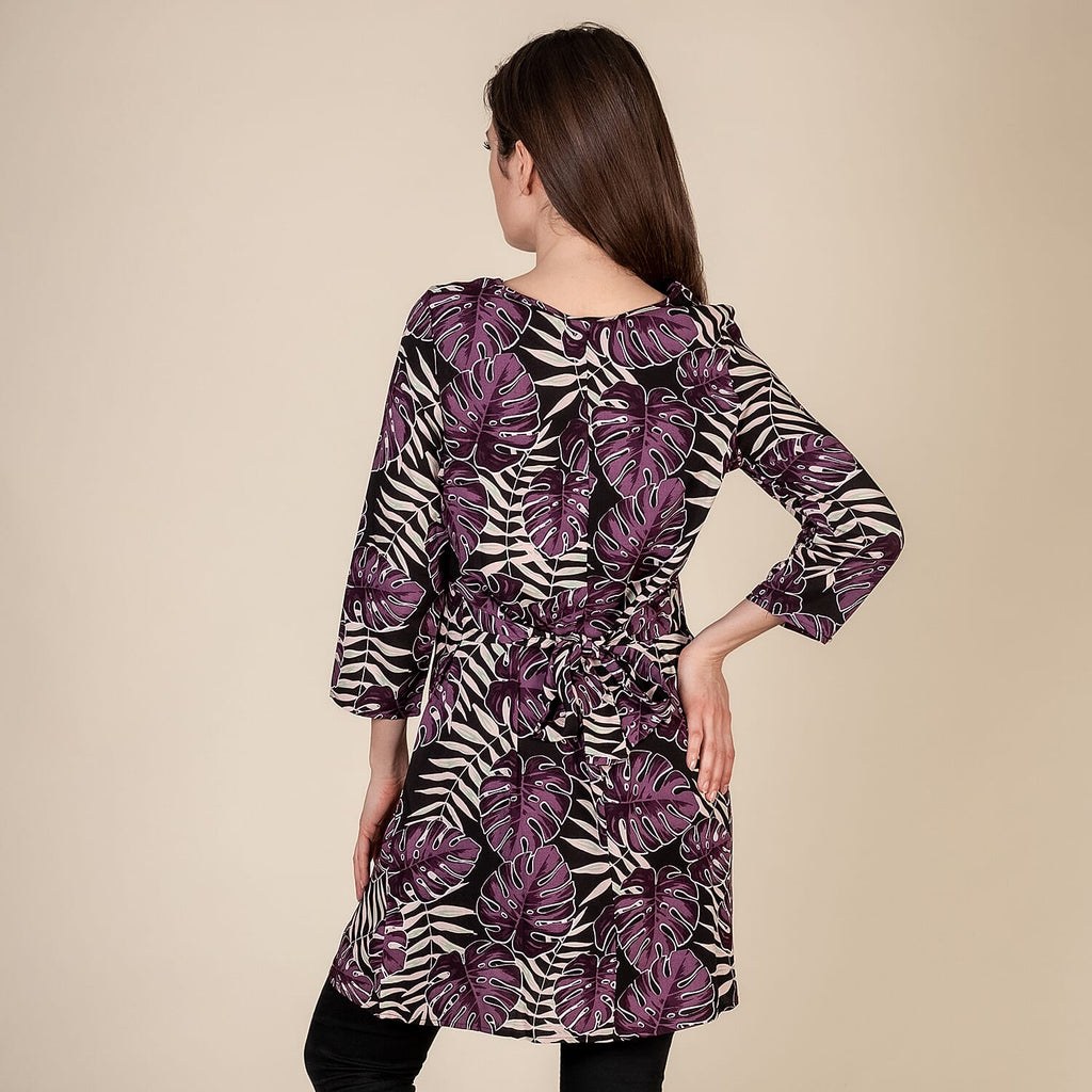 TAMSY Leaf Printed Plum Top (Size M,12-14) - Black - Purple