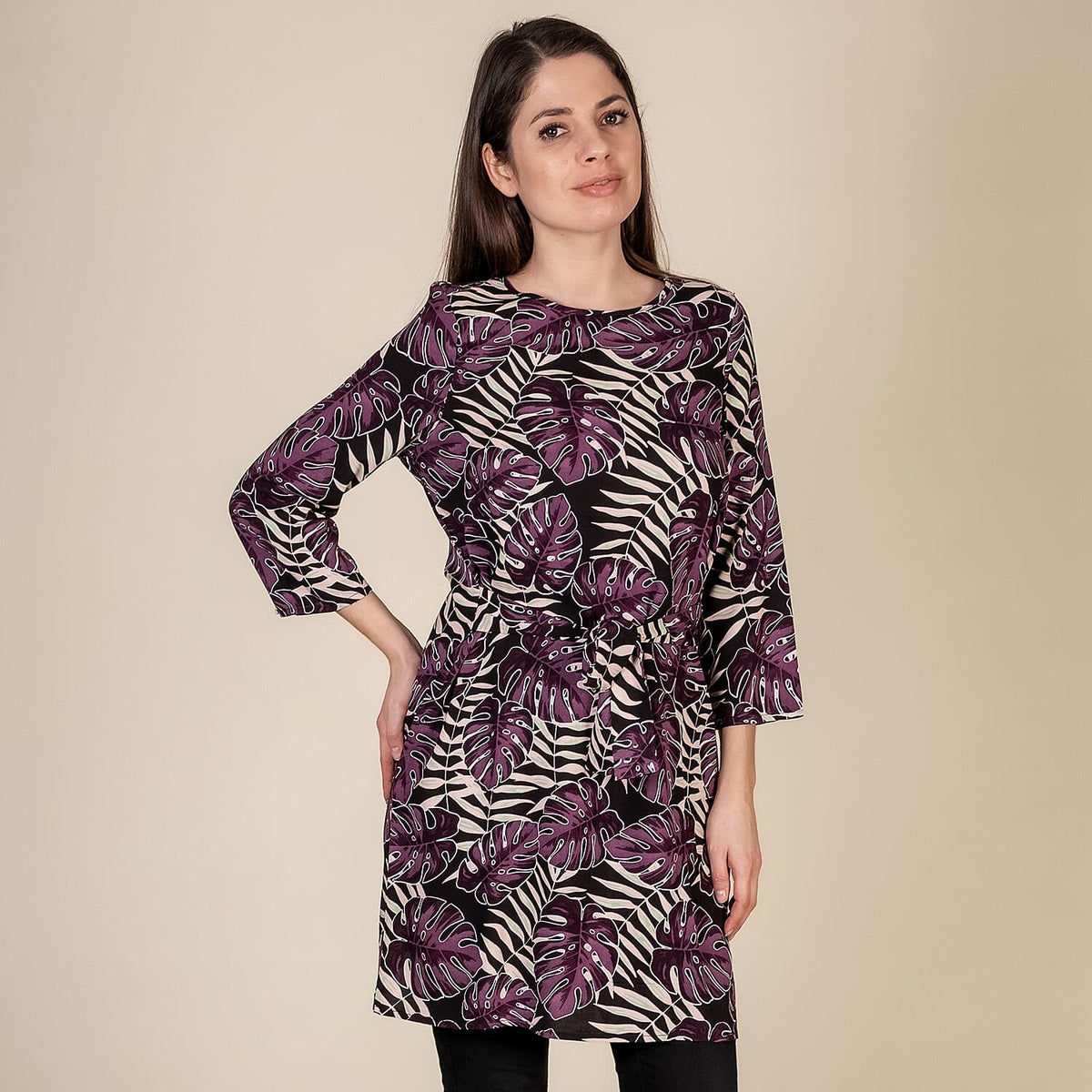 TAMSY Leaf Printed Plum Top (Size L