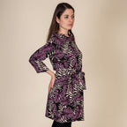 TAMSY Leaf Printed Plum Dress (Size XXL,24-26) - Black & Purple