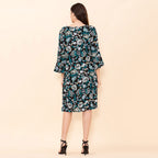 TAMSY 100% Viscose Floral Pattern Midi Dress (Size 20) - Black, Teal - Multi