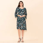 TAMSY 100% Viscose Floral Pattern Midi Dress (Size 20) - Black, Teal - Multi