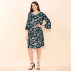 TAMSY 100% Viscose Floral Pattern Midi Dress (Size 20) - Black, Teal - Multi