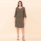 TAMSY 100% Viscose Floral Pattern Midi Dress (Size 22) - Green & Pink