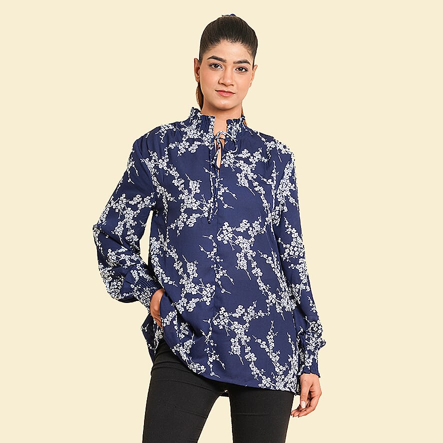 Floral Pattern Top Navy