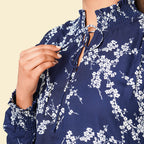 TAMSY Floral Pattern Top (Size 22) - Navy - White