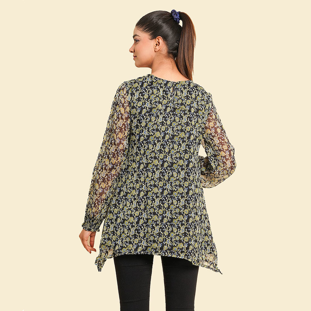 TAMSY Floral Pattern Top (Size 8) - Green - Black