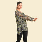 TAMSY Floral Pattern Top (Size 8) - Green - Black