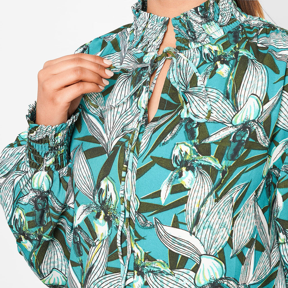 TAMSY Floral Pattern Top (Size 12) - Green