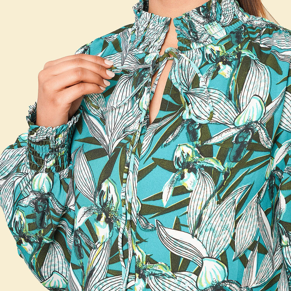 TAMSY Floral Pattern Top (Size 20) - Green