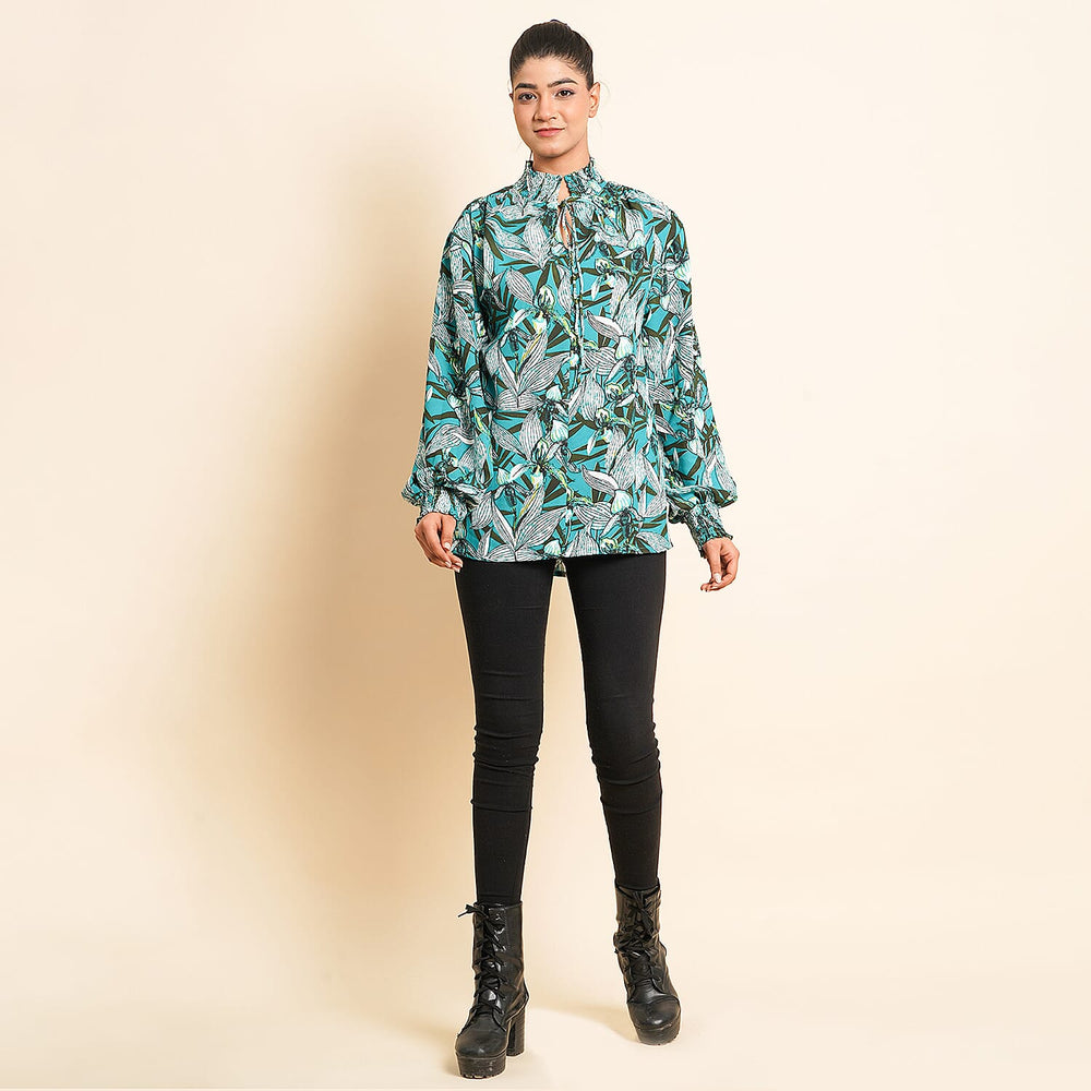 TAMSY Floral Pattern Top (Size 22) - Green