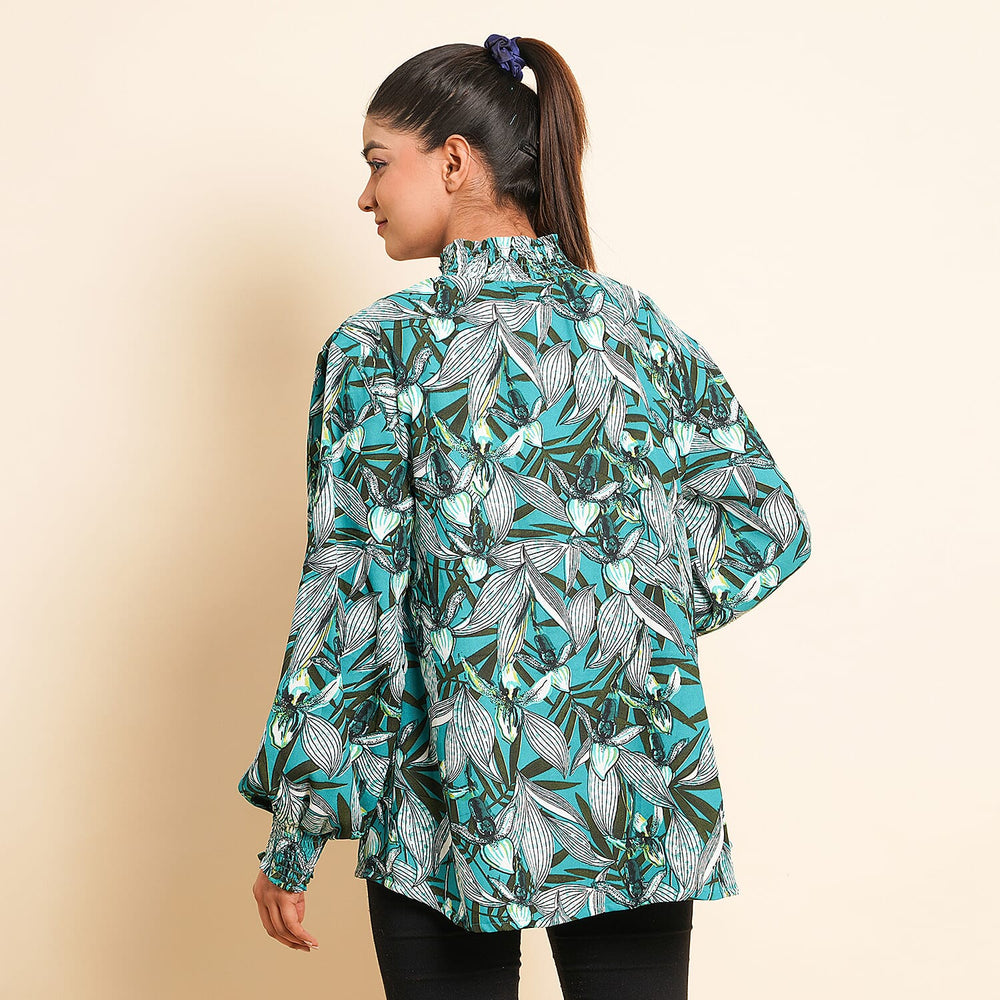 TAMSY Floral Pattern Top (Size 22) - Green