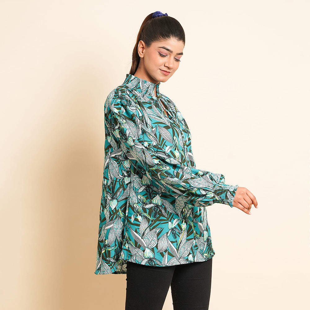 TAMSY Floral Pattern Top (Size 22) - Green