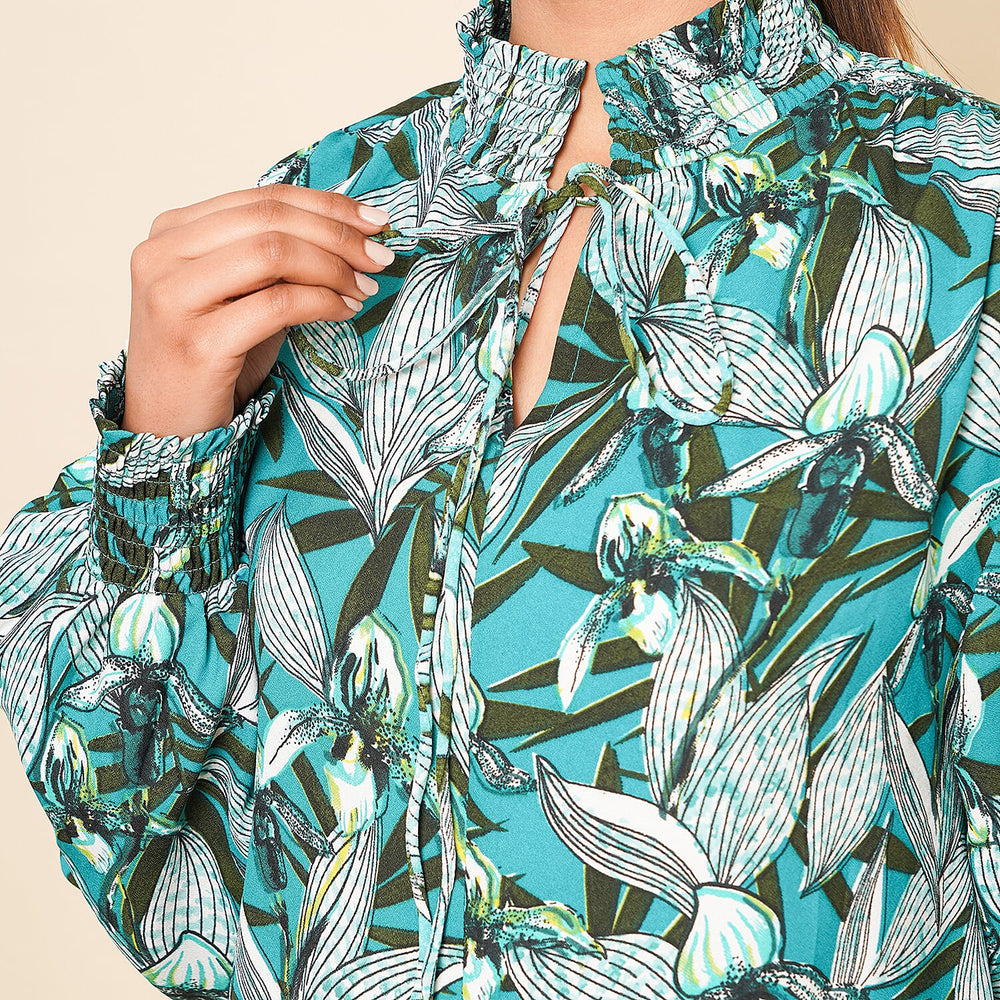TAMSY Floral Pattern Top (Size 22) - Green