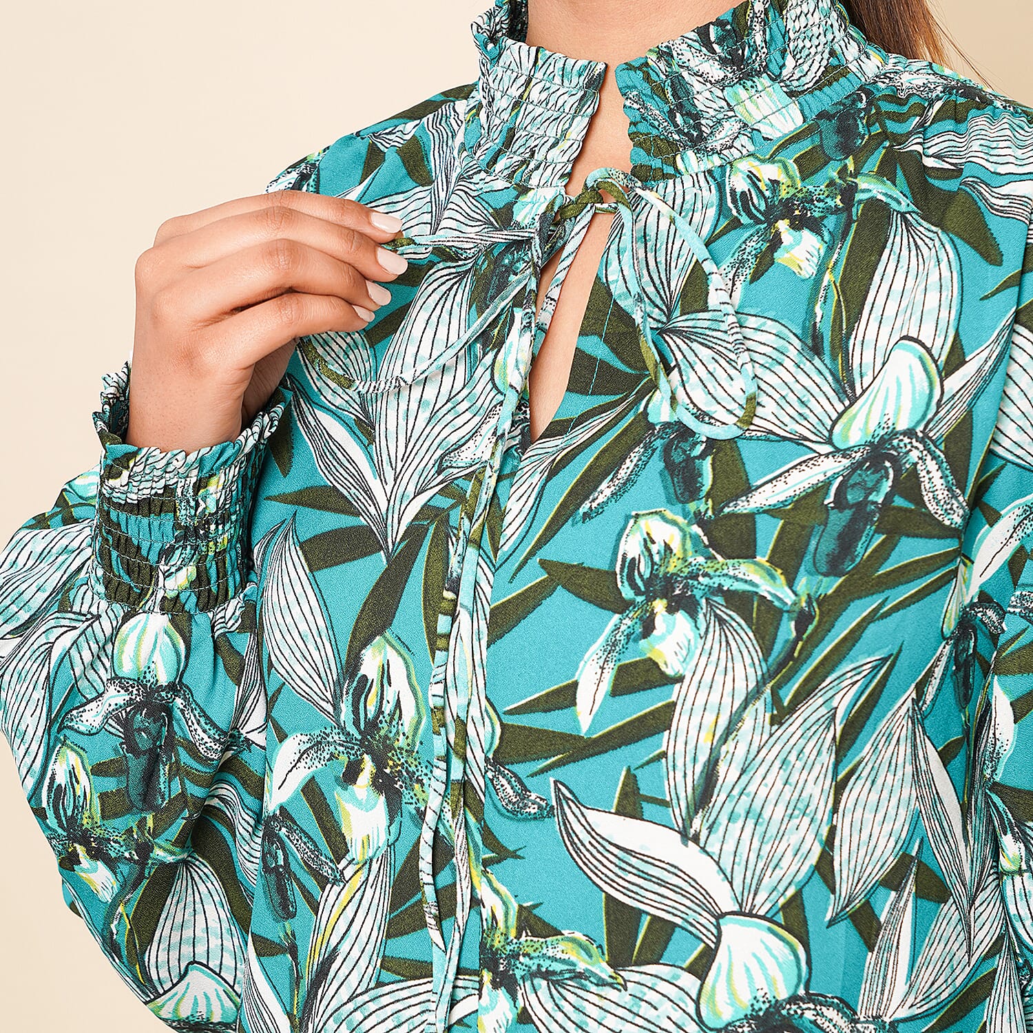 TAMSY Floral Pattern Top (Size 22) - Green