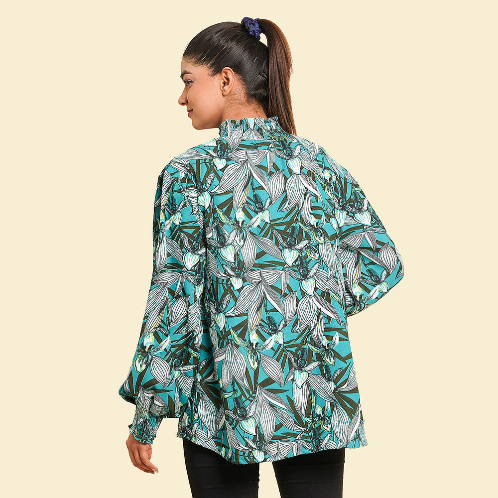 TAMSY Floral Pattern Top (Size 26) - Green