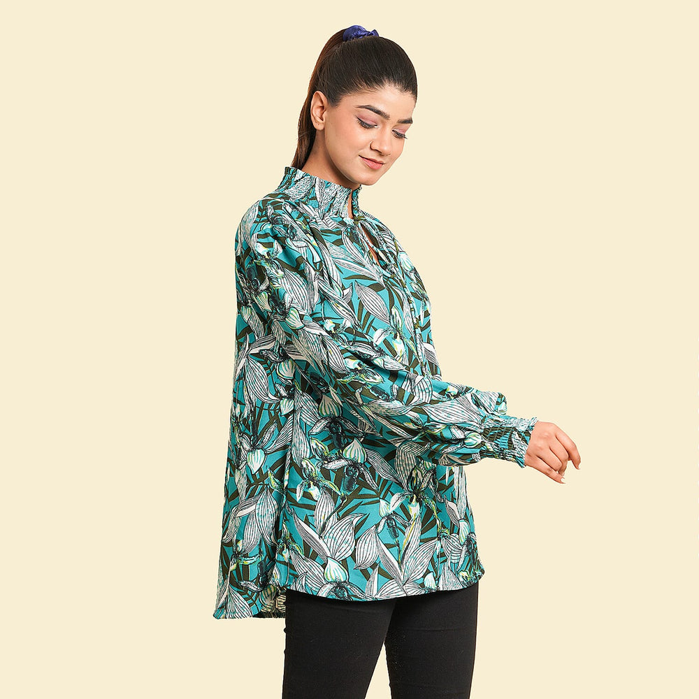 TAMSY Floral Pattern Top (Size 26) - Green