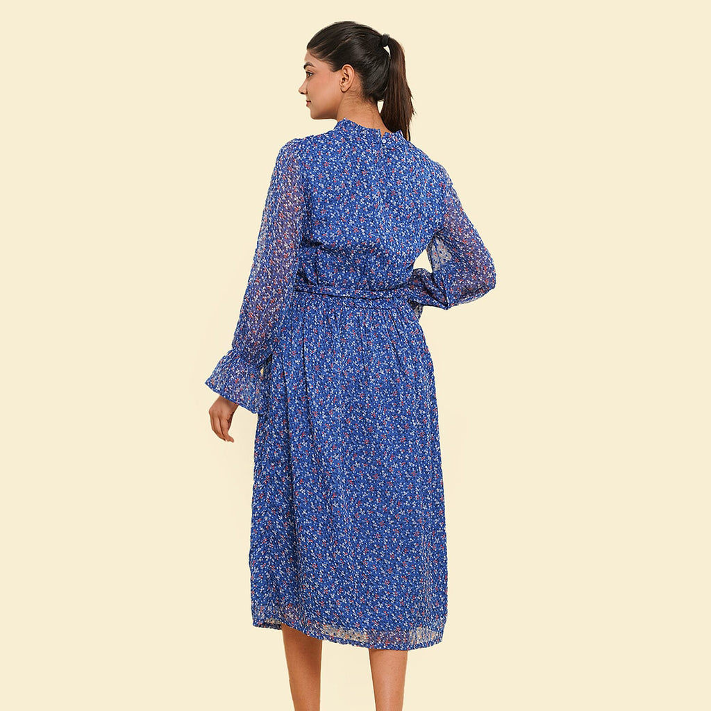 Floral Printed Dress (Size XL, 20-22) - Blue
