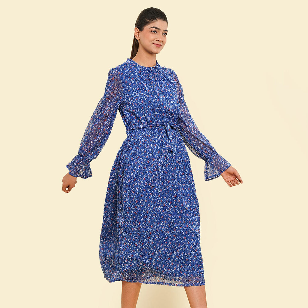 Floral Printed Dress (Size XL, 20-22) - Blue