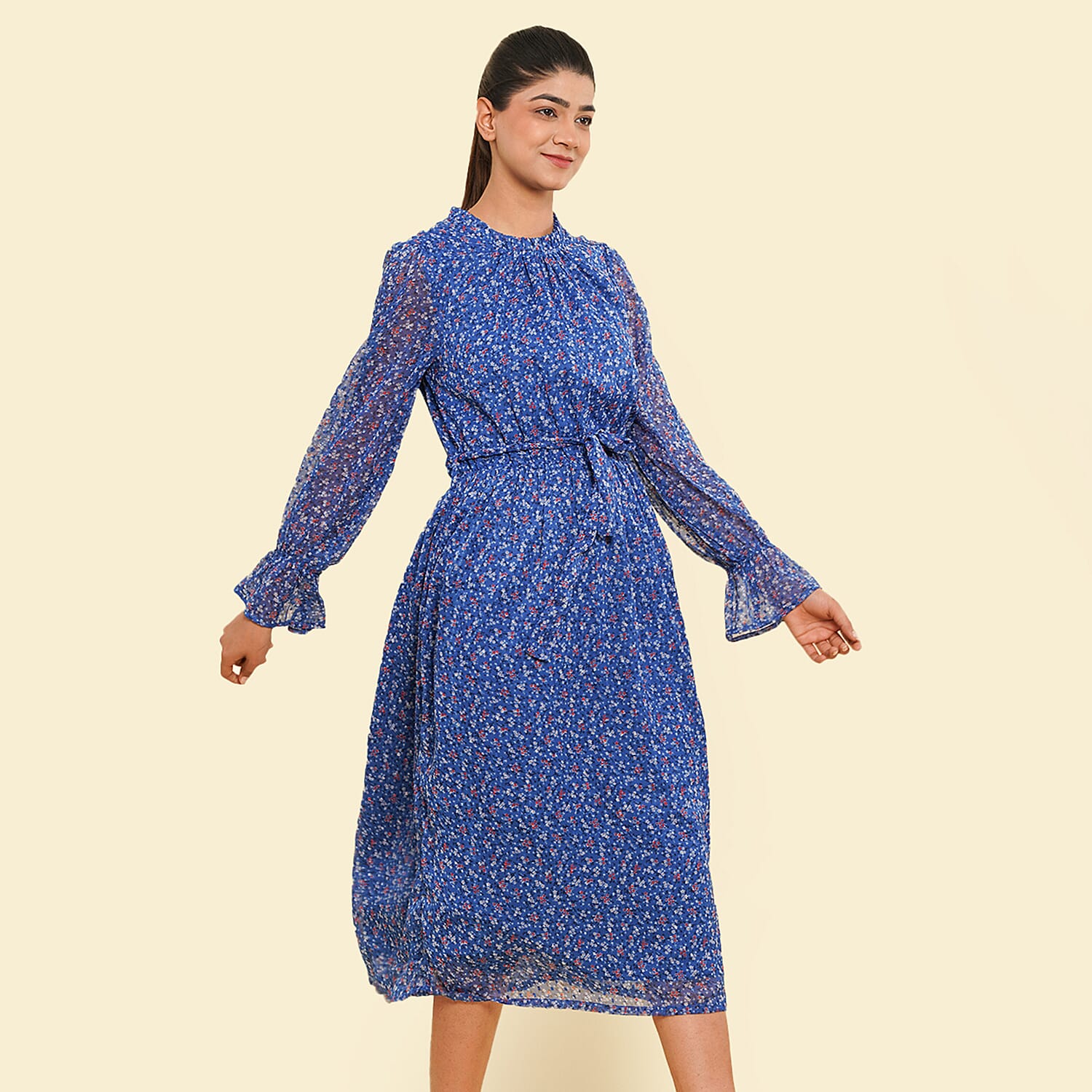 Floral Printed Dress (Size XL, 20-22) - Blue