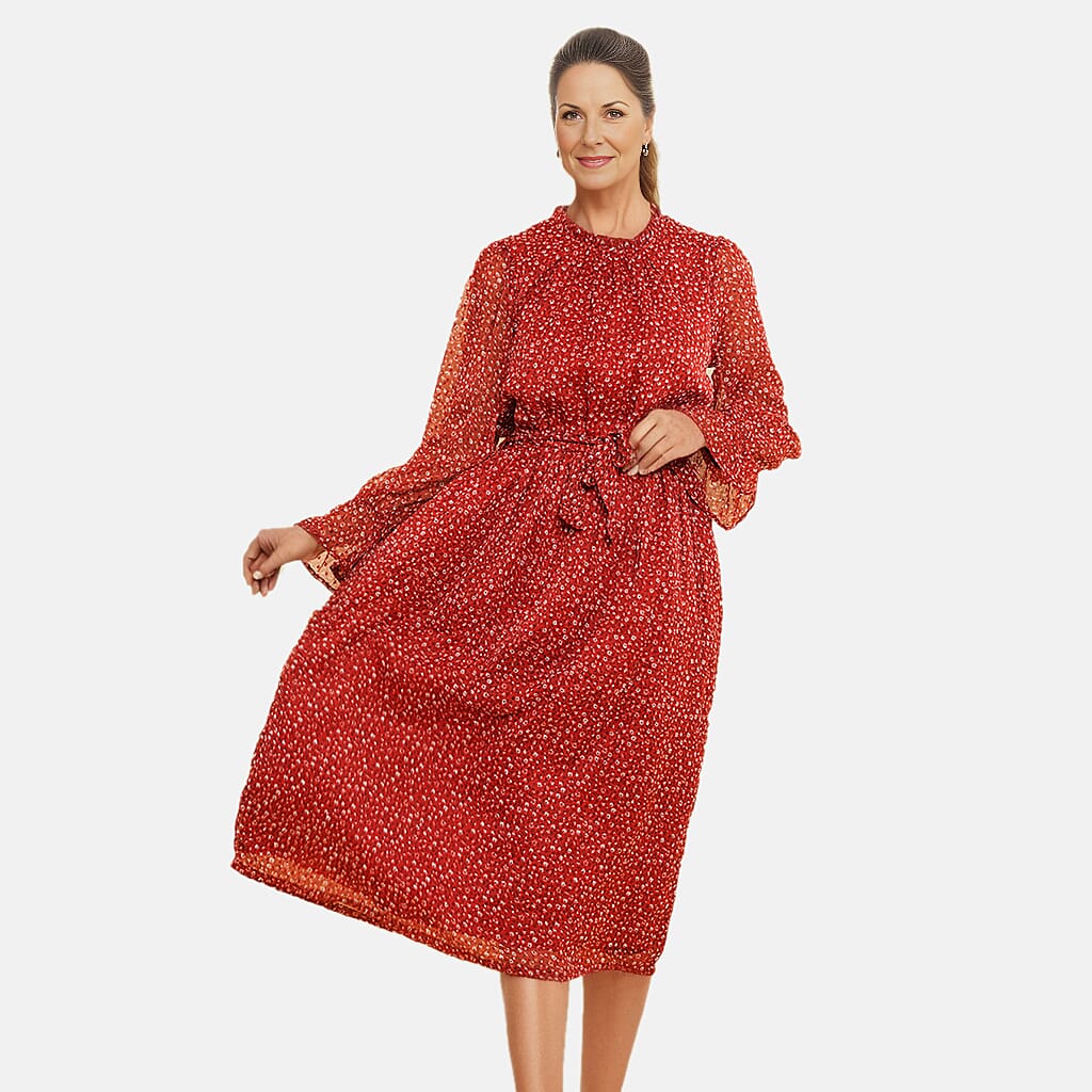 TAMSY Floral Printed Dress (Size M, 12-14) - Red