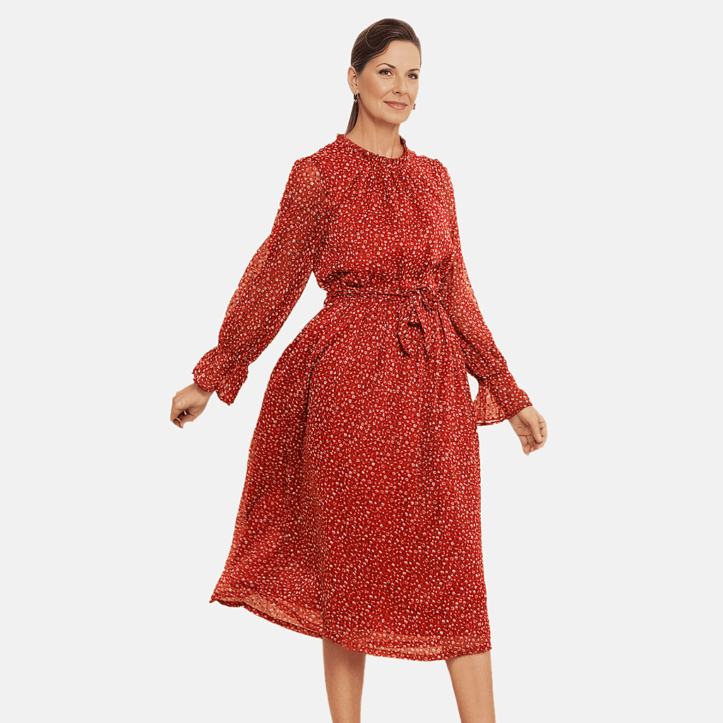 TAMSY Floral Printed Dress (Size M, 12-14) - Red