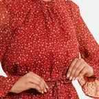 TAMSY Floral Printed Dress (Size M, 12-14) - Red