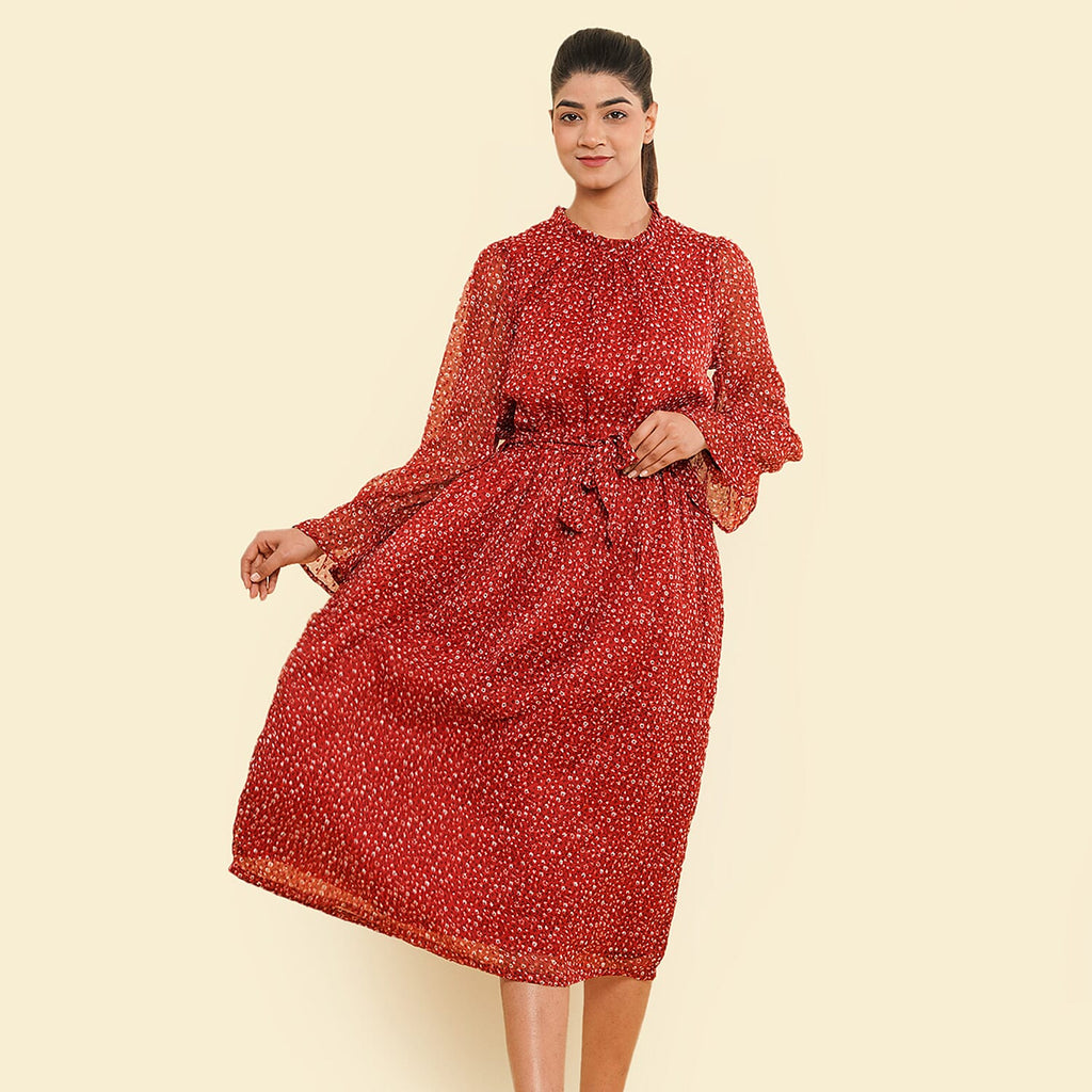 TAMSY Floral Printed Dress (Size XL, 20-22) - Red