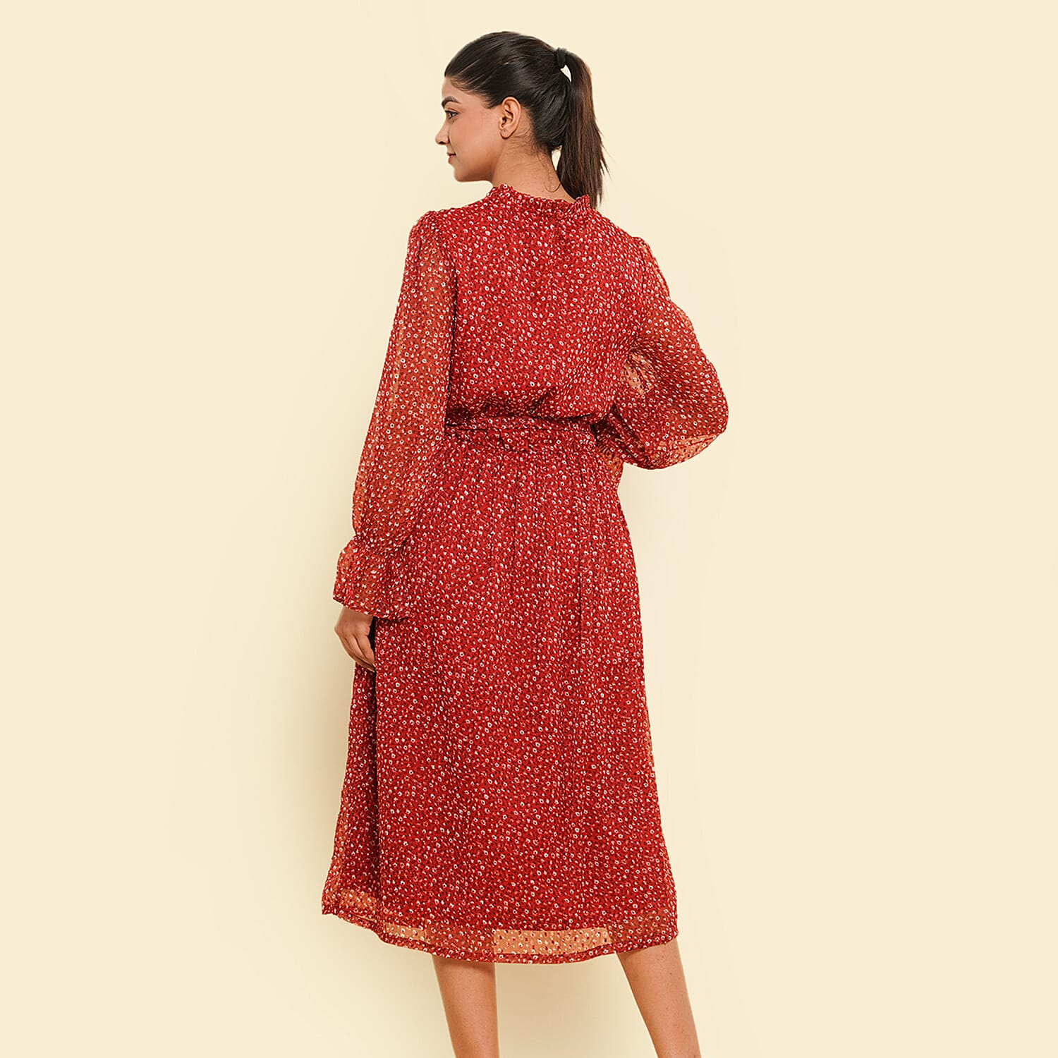TAMSY Floral Printed Dress (Size XL, 20-22) - Red