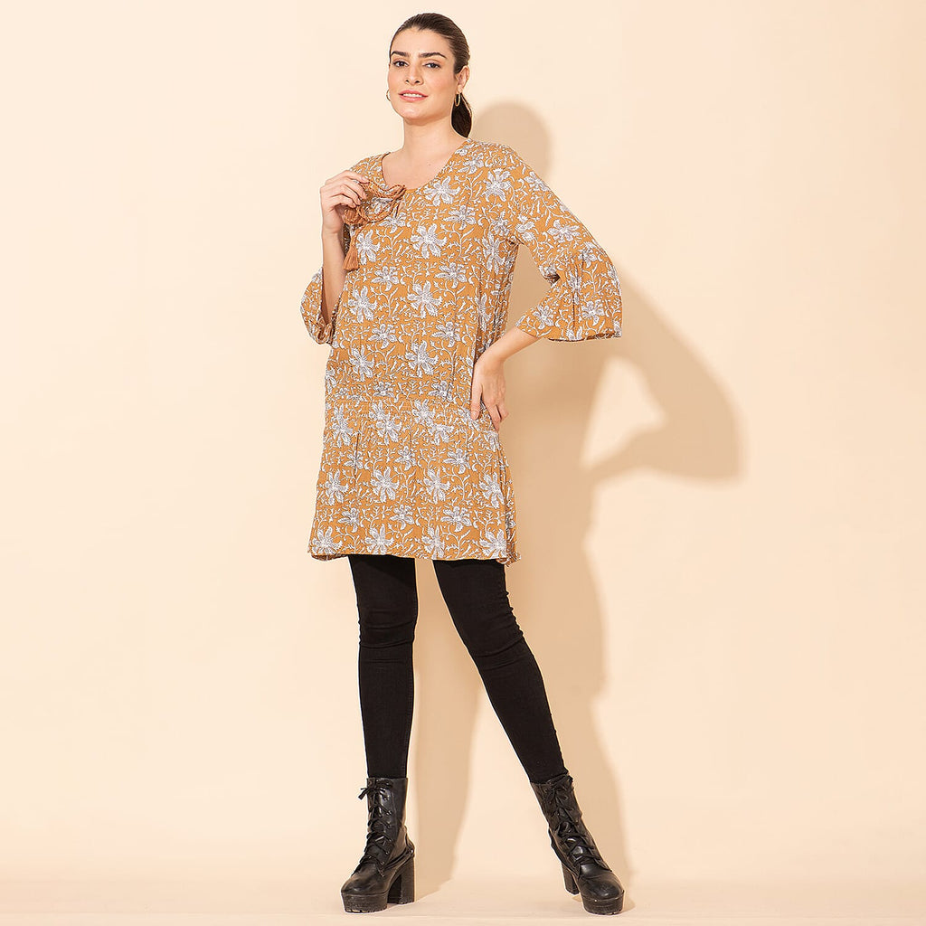 TAMSY 100% Viscose Printed Crepe Top (Size 20) - Beige